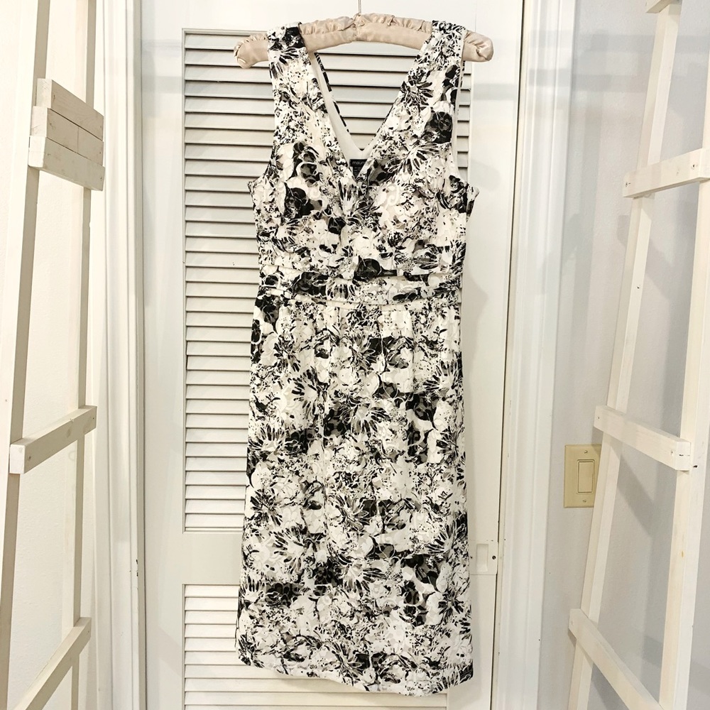 White and black floral lace midi dress. Excellent condition.